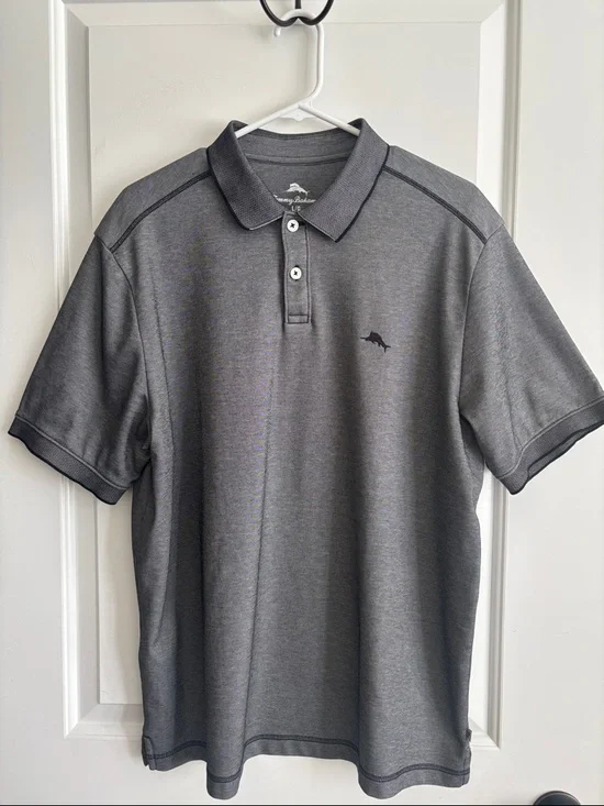 Tommy Bahama Men's Short Sleeve Polo Shirt Black/Gray Textured Large - EUC - Picture 3 of 9
